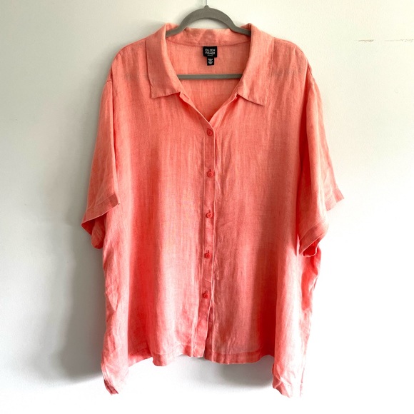 Eileen Fisher Tops - Eileen Fisher Blouse 100% Linen Coral Button Down 3X